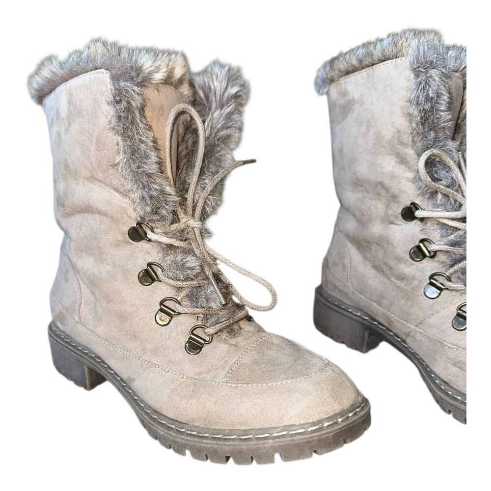 G.H. Bass Angelica Taupe Faux Fur Lace-Up combat style ankle Boots - Size 6M